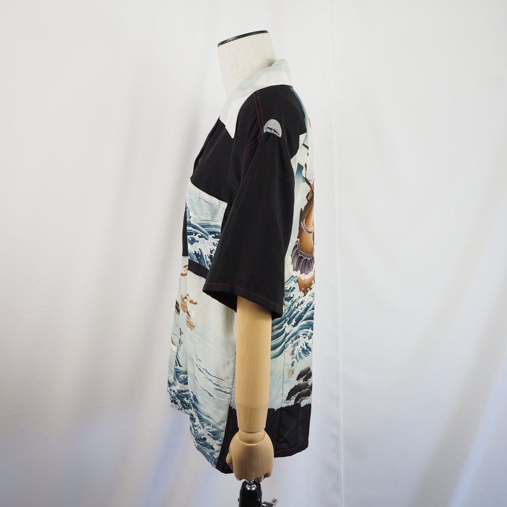 着物アロハシャツ 将軍 馬 シルク Mサイズ CA23