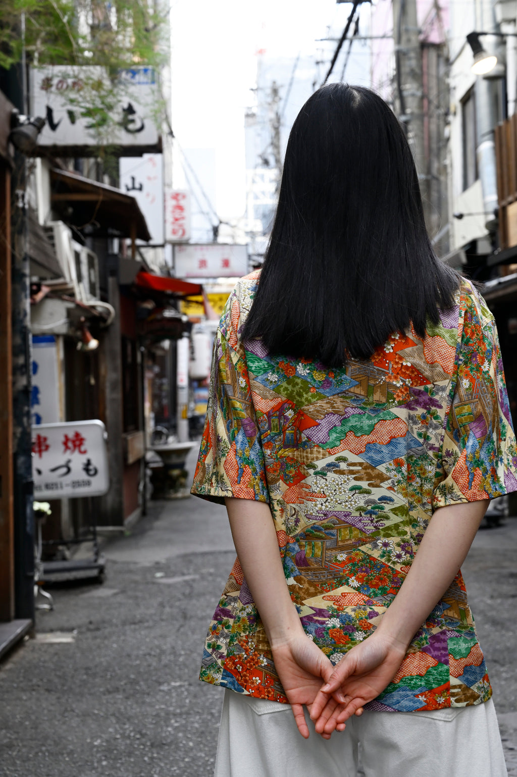 季節の花々　半袖アロハシャツ　M　CA17