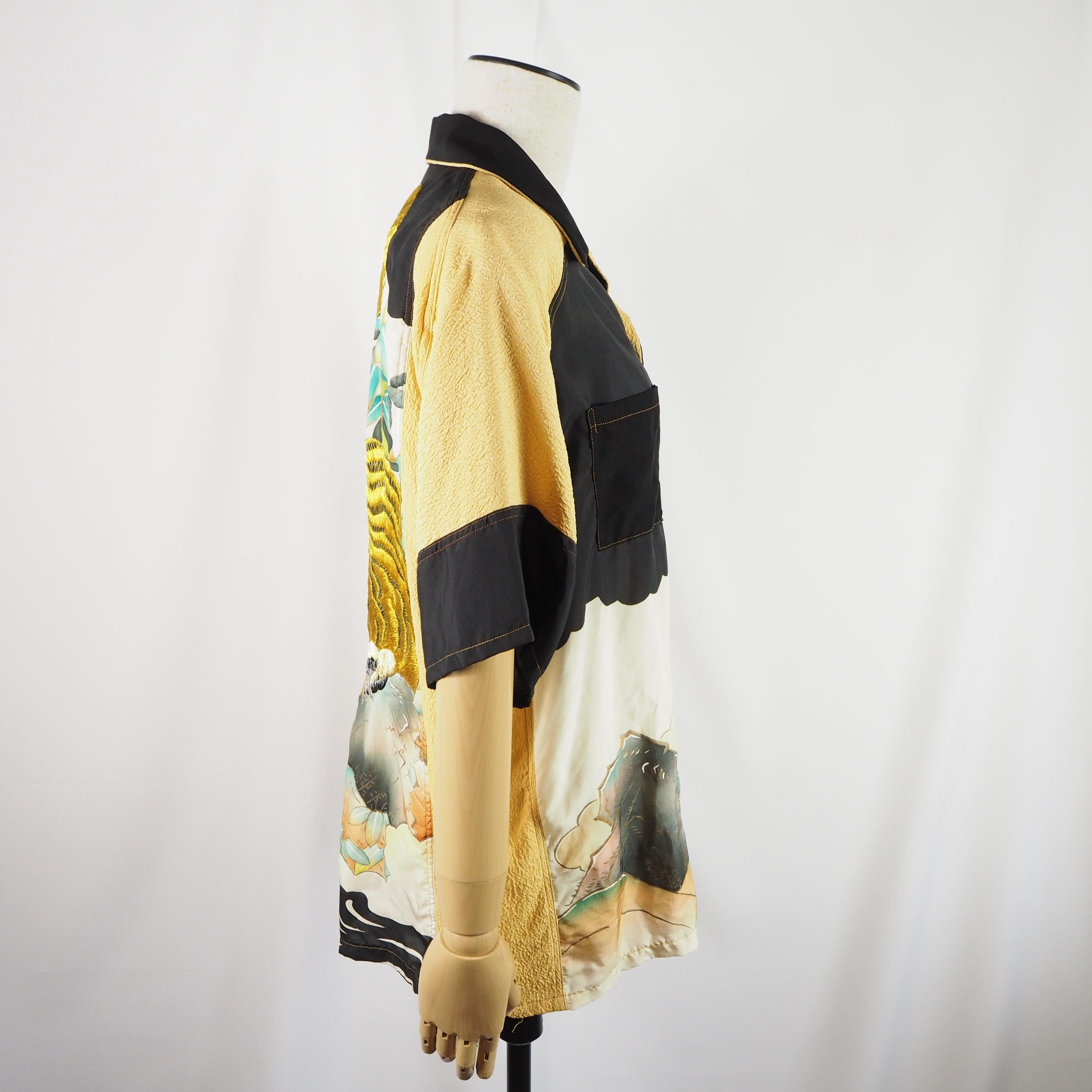 Kimono Aloha Shirt with Tiger Embroidery, Silk, Size M, CA35