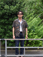 襟元紫　半袖大島紬アロハシャツ　L　CA57