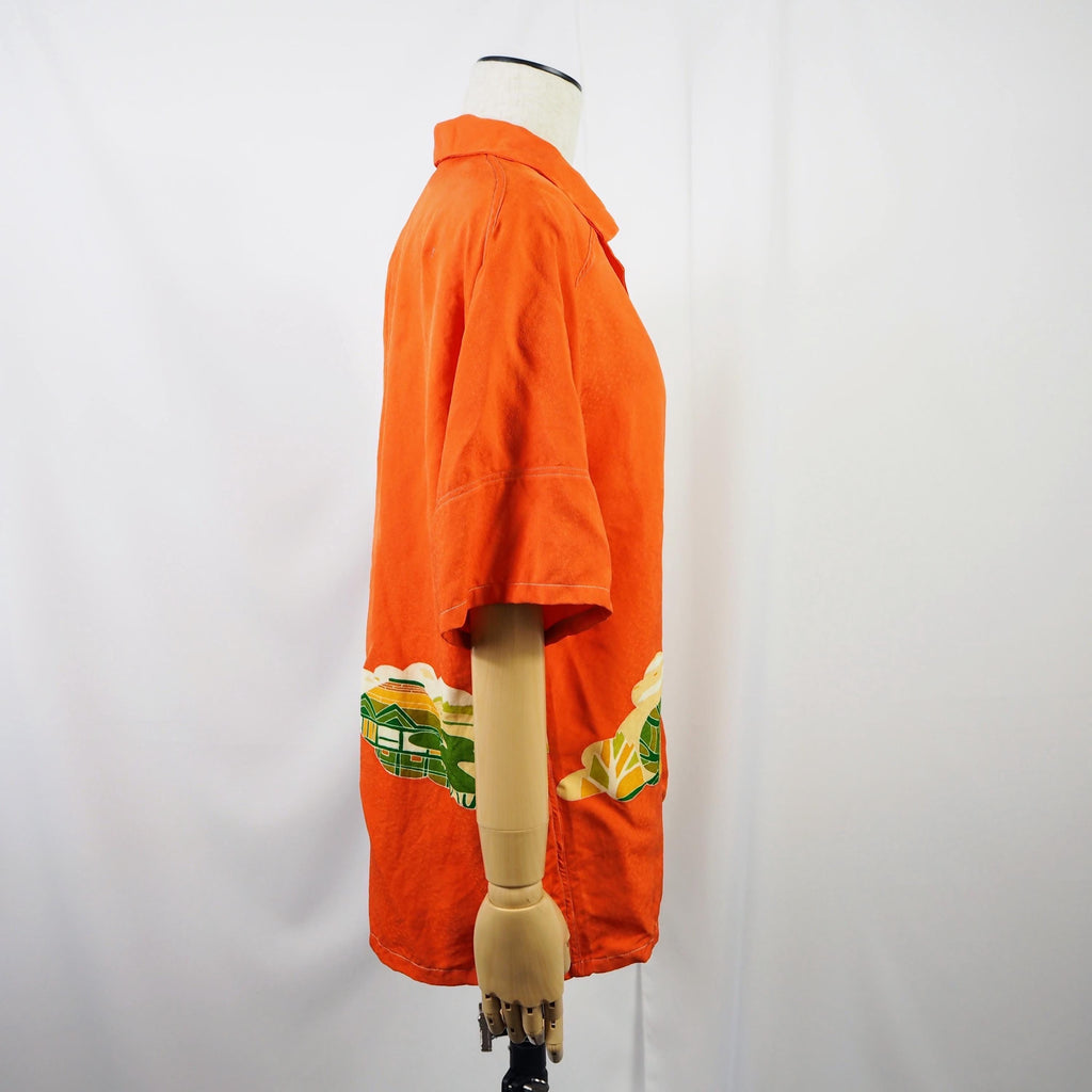 Orange Japanese House Short Sleeve Aloha Shirt M CA52