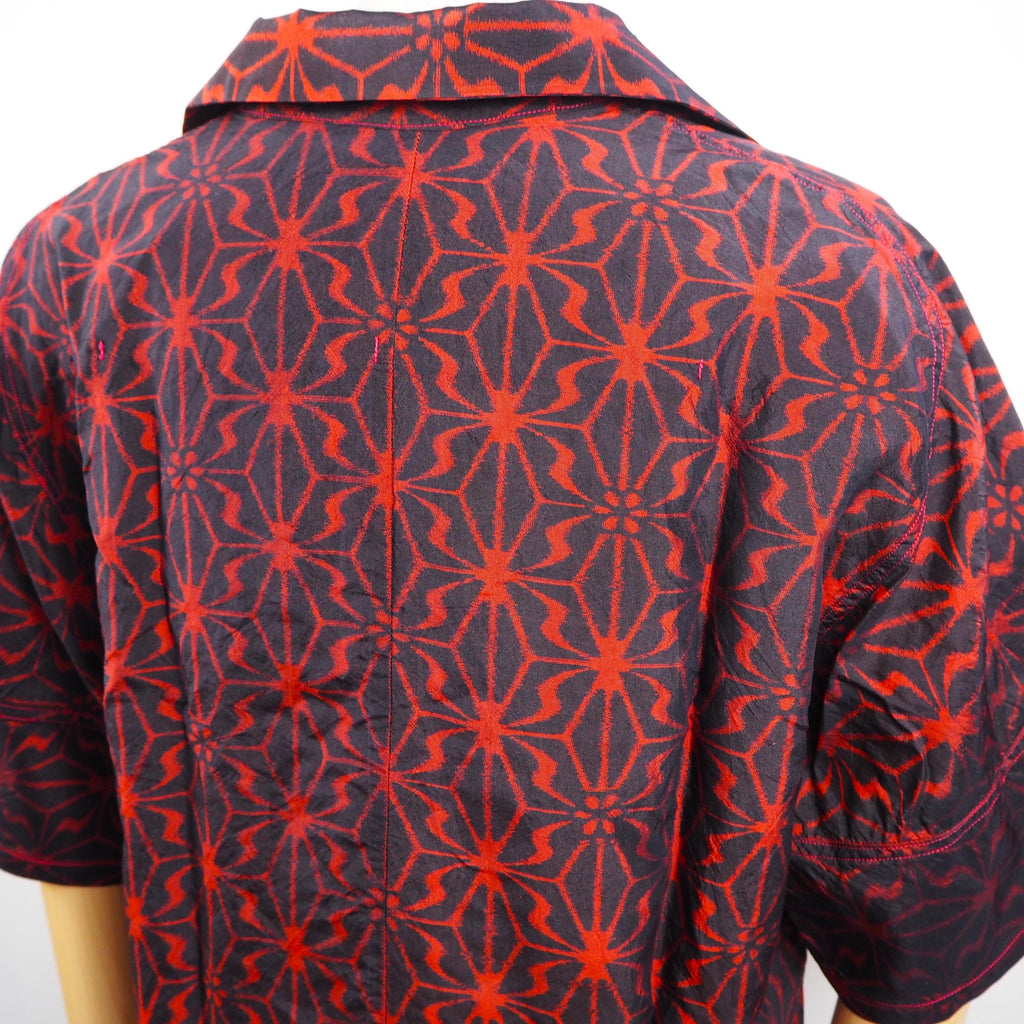 Hemp Leaf Pattern Short Sleeve Oshima Tsumugi Aloha Shirt M CA40