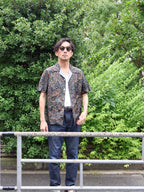襟元紫　半袖大島紬アロハシャツ　L　CA57