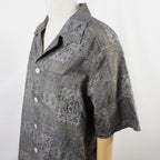 Gray Geometric Pattern Short Sleeve Oshima Tsumugi Aloha Shirt M CA45