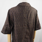 Brown Geometric Pattern Short Sleeve Oshima Tsumugi Aloha Shirt L CA44
