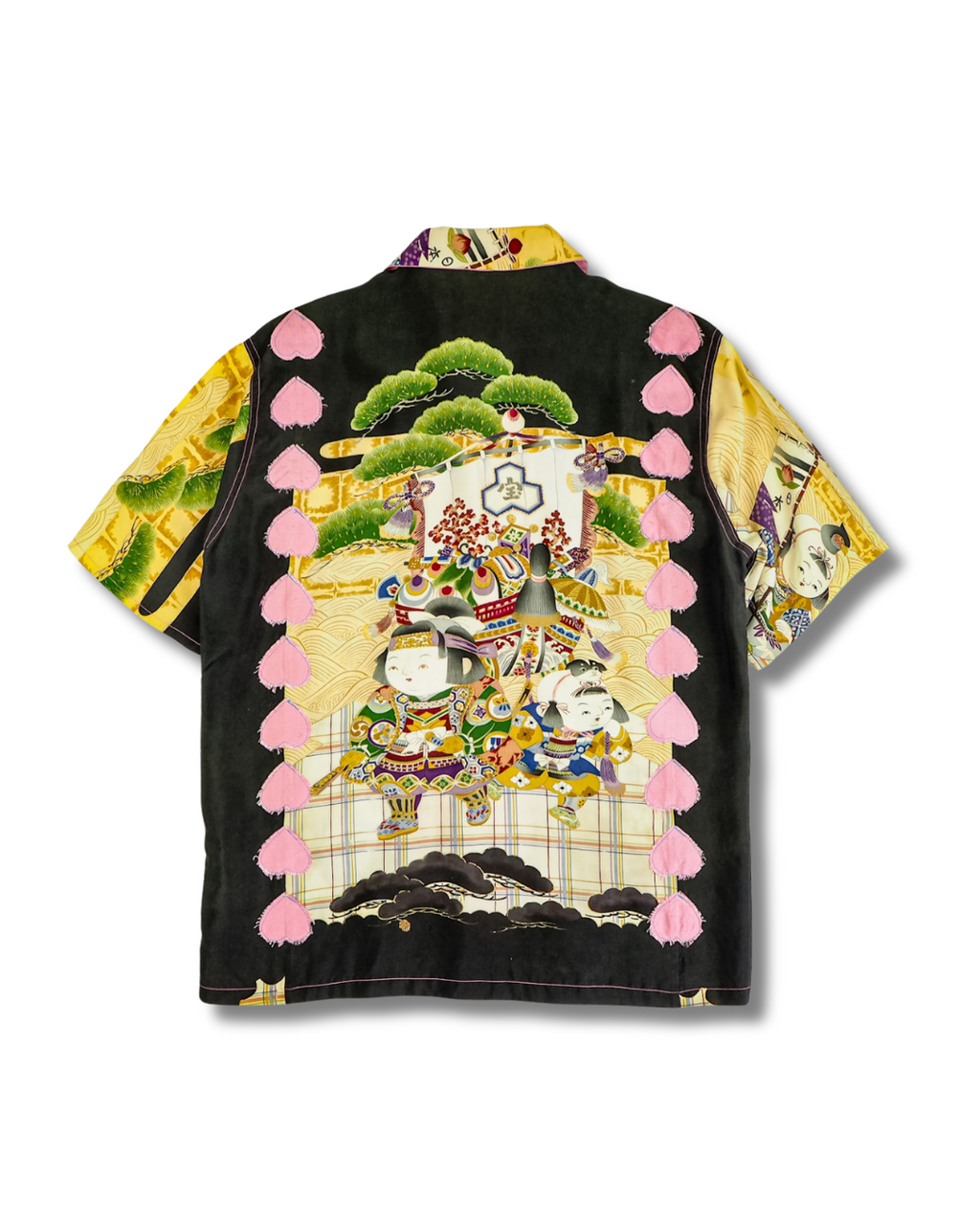 着物アロハシャツ 桃太郎 桃 シルク Mサイズ CA15