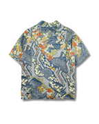 寒色花々　半袖アロハシャツ　M　CA26