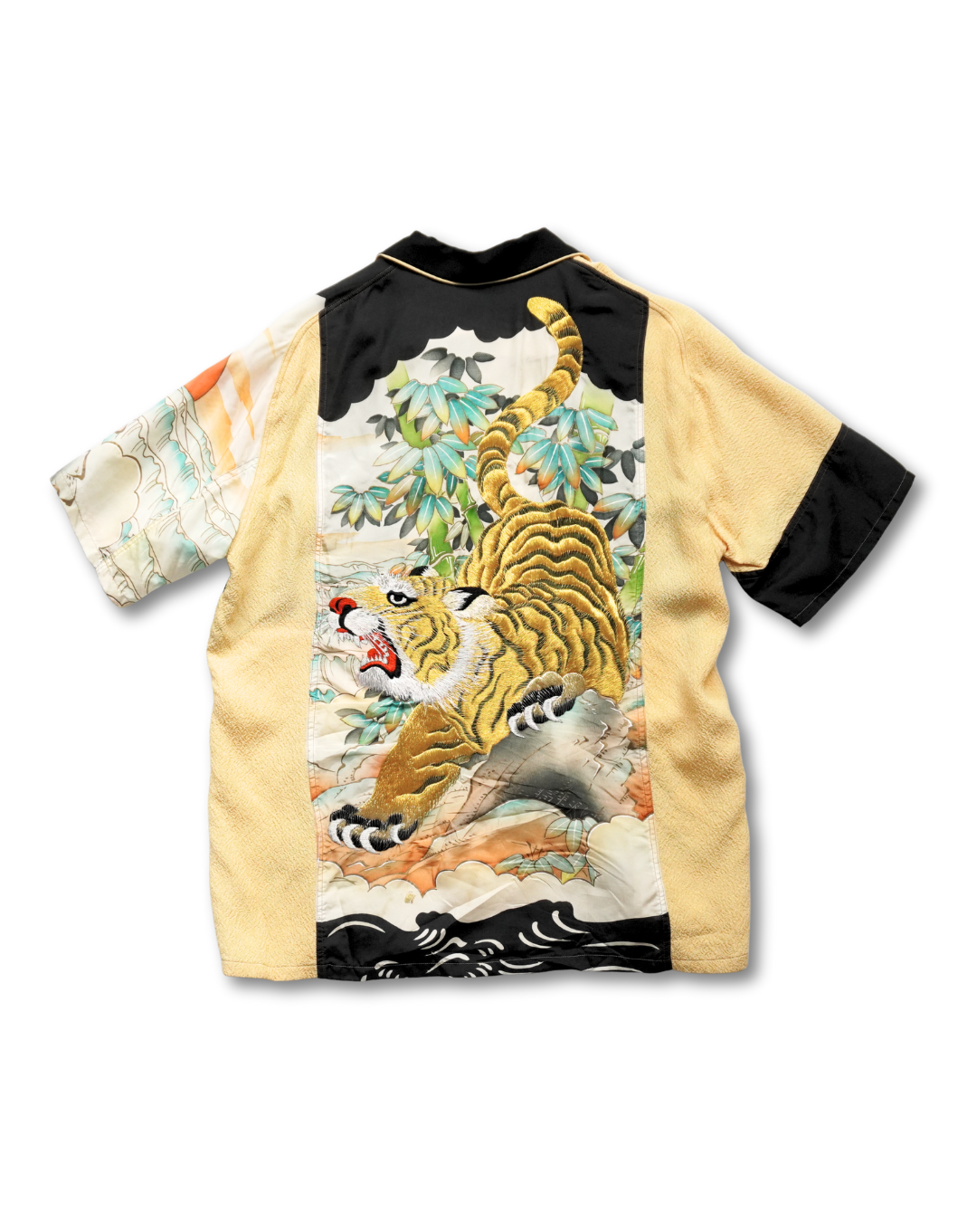 Kimono Aloha Shirt with Tiger Embroidery, Silk, Size M, CA35