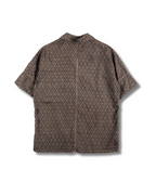 Brown Geometric Pattern Short Sleeve Oshima Tsumugi Aloha Shirt L CA44