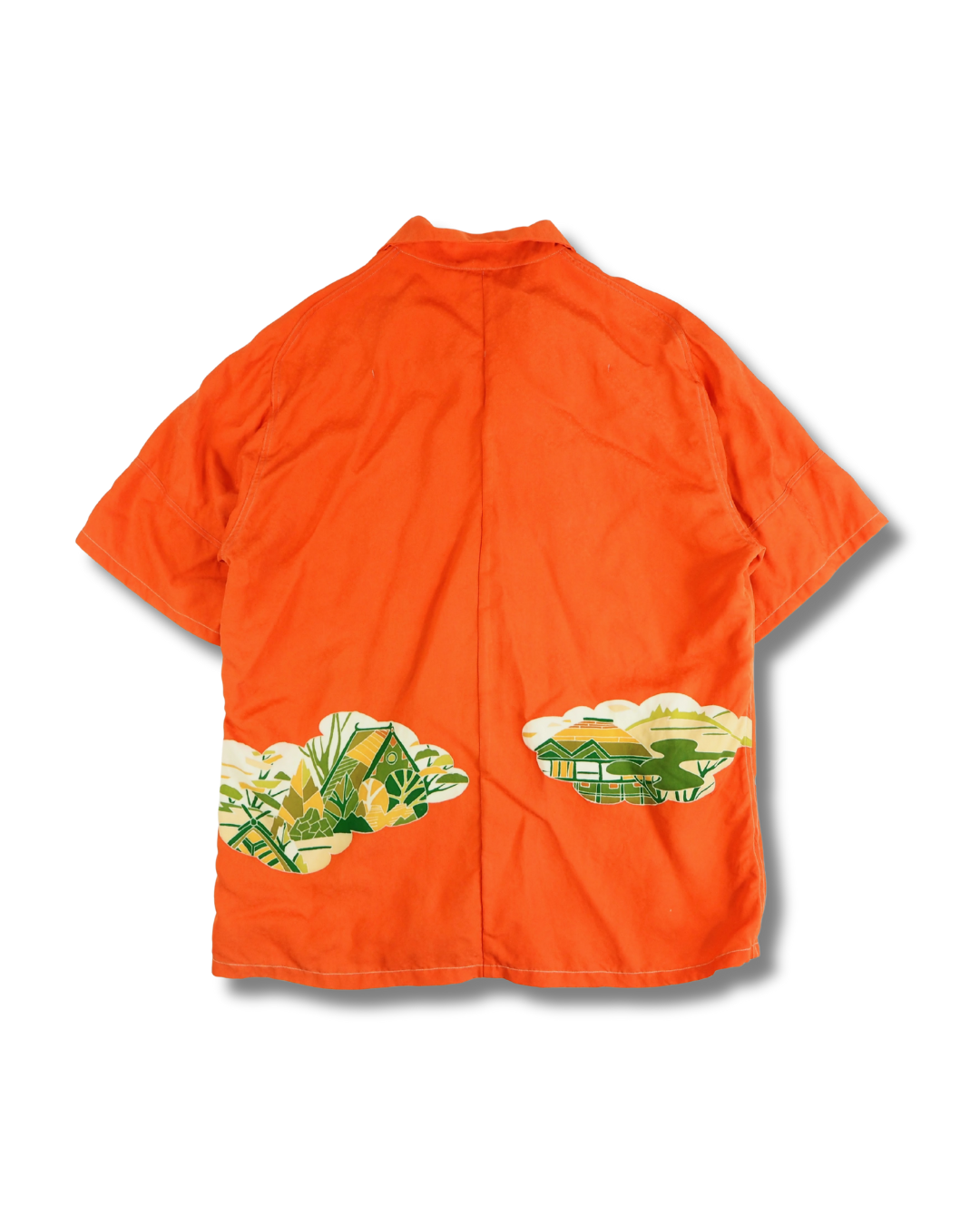 Orange Japanese House Short Sleeve Aloha Shirt M CA52