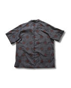 赤い花柄　半袖大島紬アロハシャツ　XL　CA92