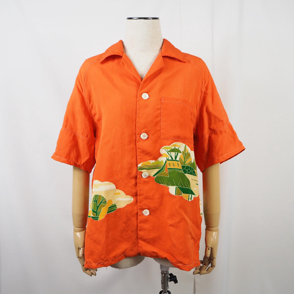 Orange Japanese House Short Sleeve Aloha Shirt M CA52