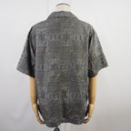 Gray Geometric Pattern Short Sleeve Oshima Tsumugi Aloha Shirt M CA45