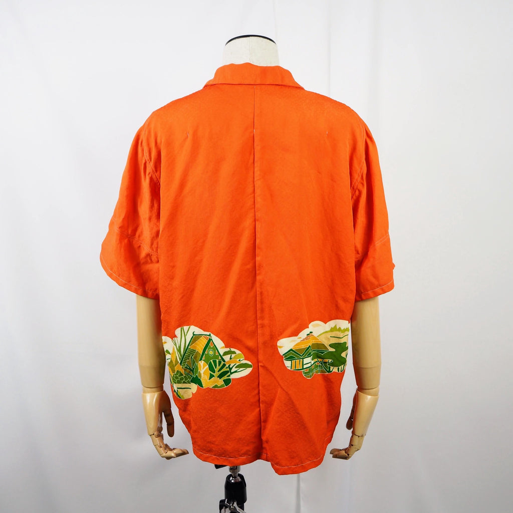 Orange Japanese House Short Sleeve Aloha Shirt M CA52