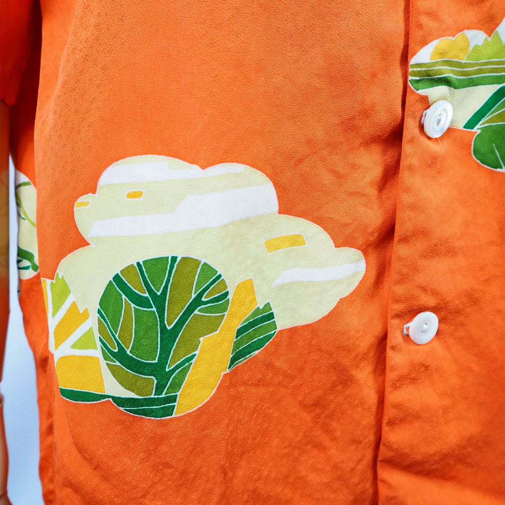 Orange Japanese House Short Sleeve Aloha Shirt M CA52