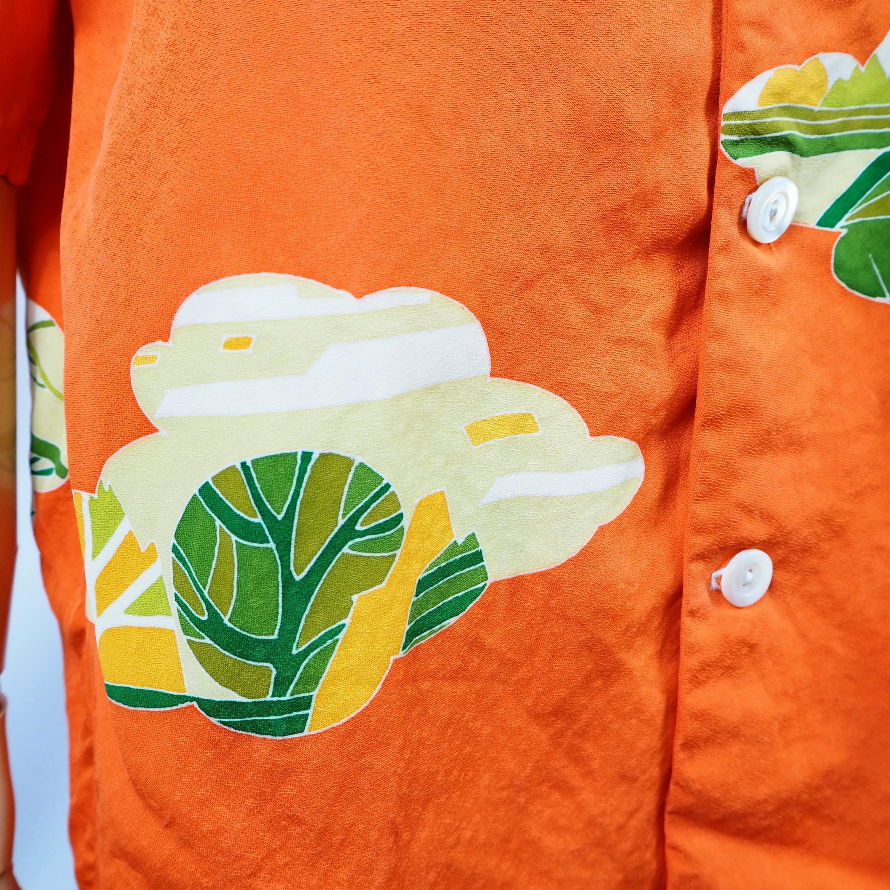 Orange Japanese House Short Sleeve Aloha Shirt M CA52
